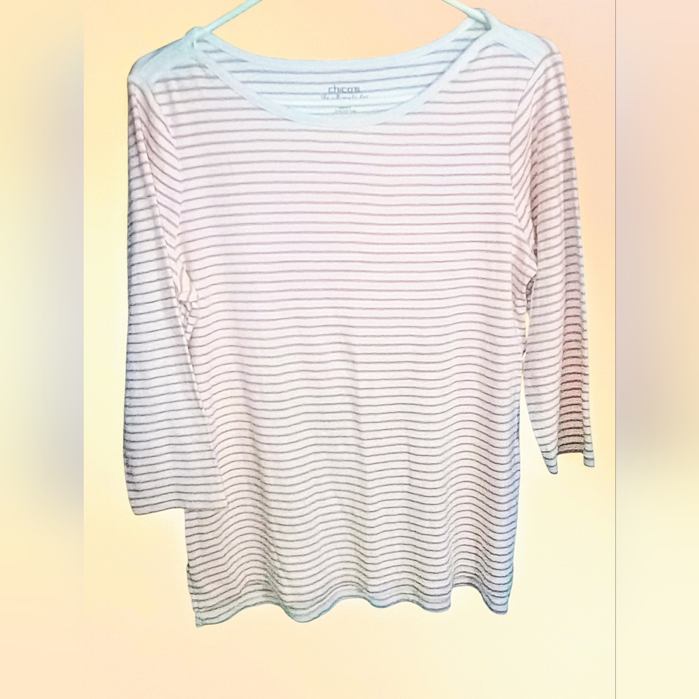 Chico's "The Ultimate Tee" Shirt, Size 2 (US Large), White / Peach